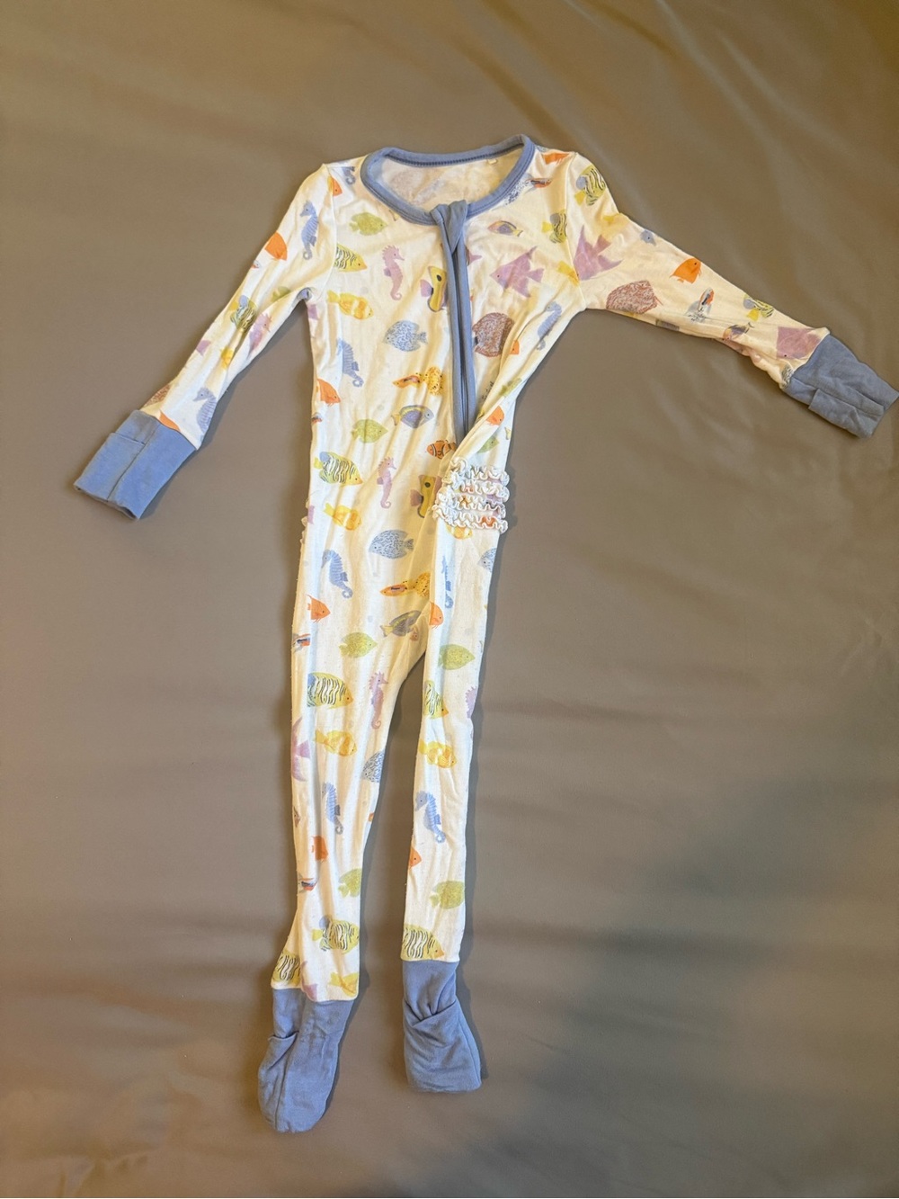 Angel Dear White Sea Life One-Piece Ruffle Bum Pajamas 18-24 M